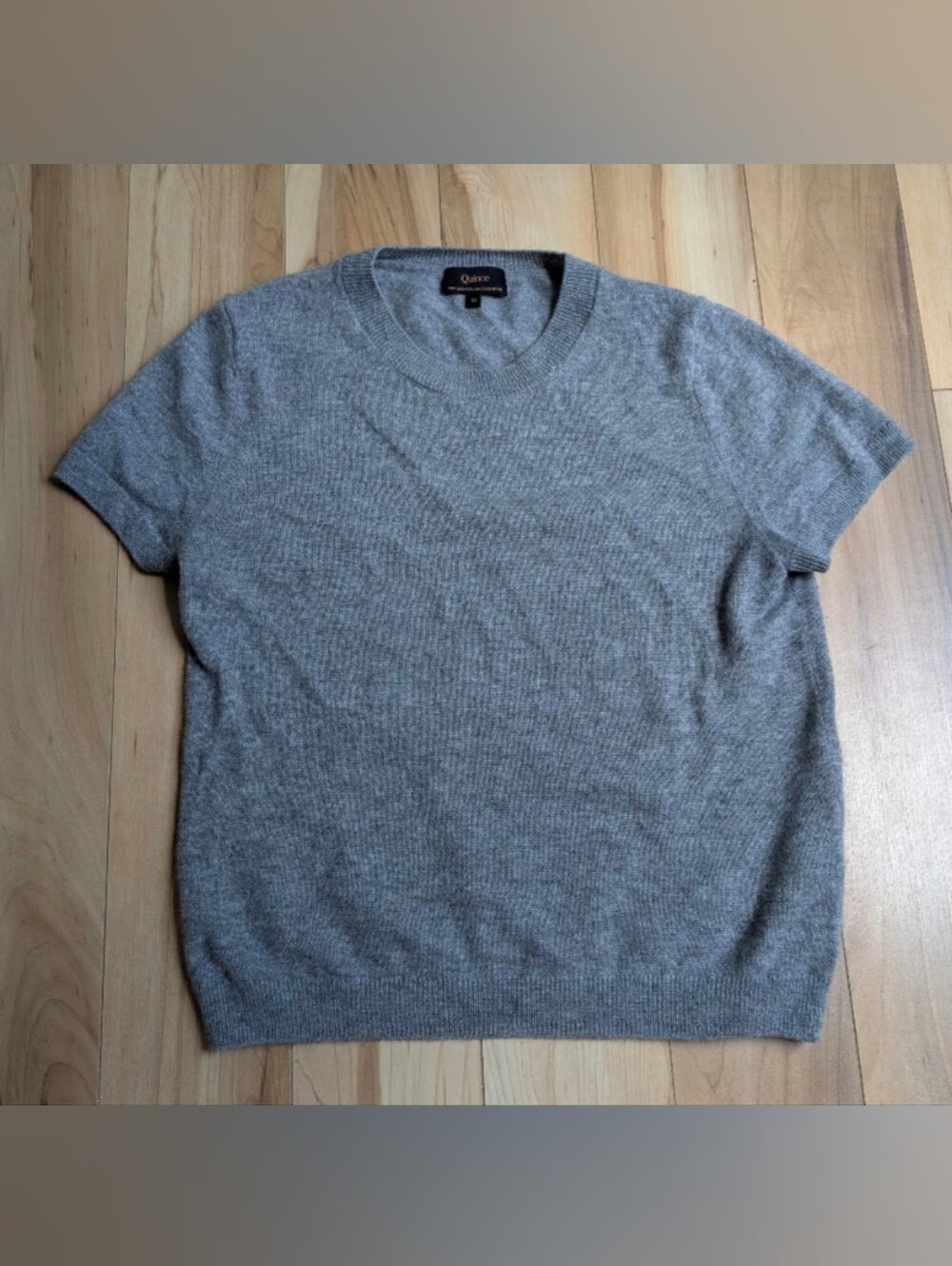 Quince Mongolian Cashmere Sweater Short Sleeve Tee Grey Size Medium